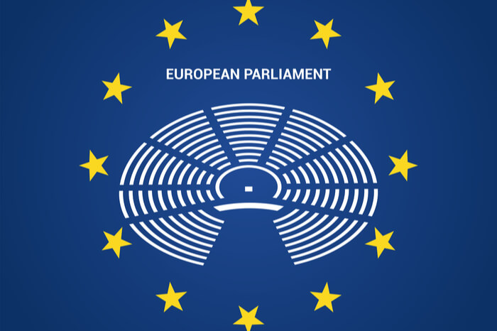 Europäisches Parlament in Flagge der EU