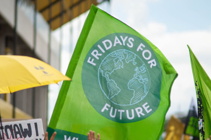 Fridays for Future Flagge auf Klimaschutzdemonstration