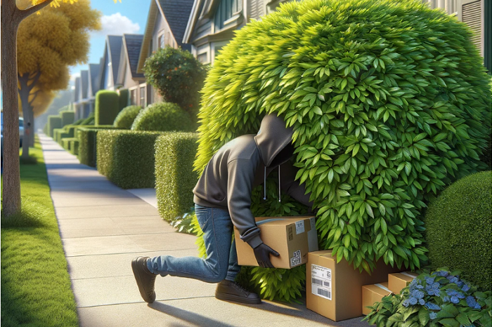 Person versteckt Pakete unter einem Busch