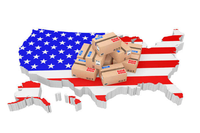 USA Umriss Staat mit Paketen drauf